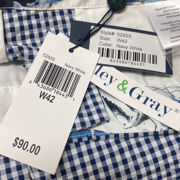 New Paisley & Gray Men’s Navy blue Checkered shorts w Drawstring Size 42W - Picture 4 of 7